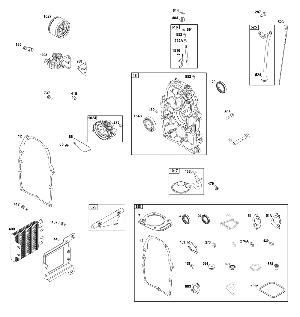 Crankcase Cover/Sump And Lubrication Group Diagram and Parts List for 356447-0639-G1 200000 - 399999 Briggs and Stratton Engine